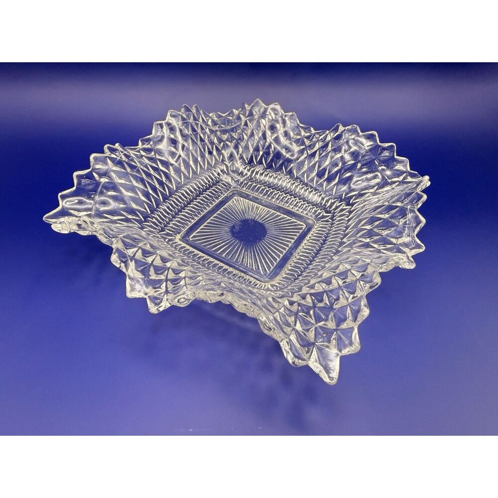 Vintage Indiana Glass Style Diamond Point Square Bowl